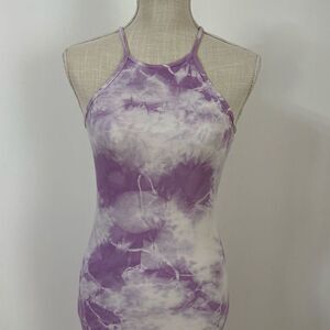 FRANKIE'S BIKINIS Christine Mini Dress Purple White Tie Dye Ribbed Women’s Size
